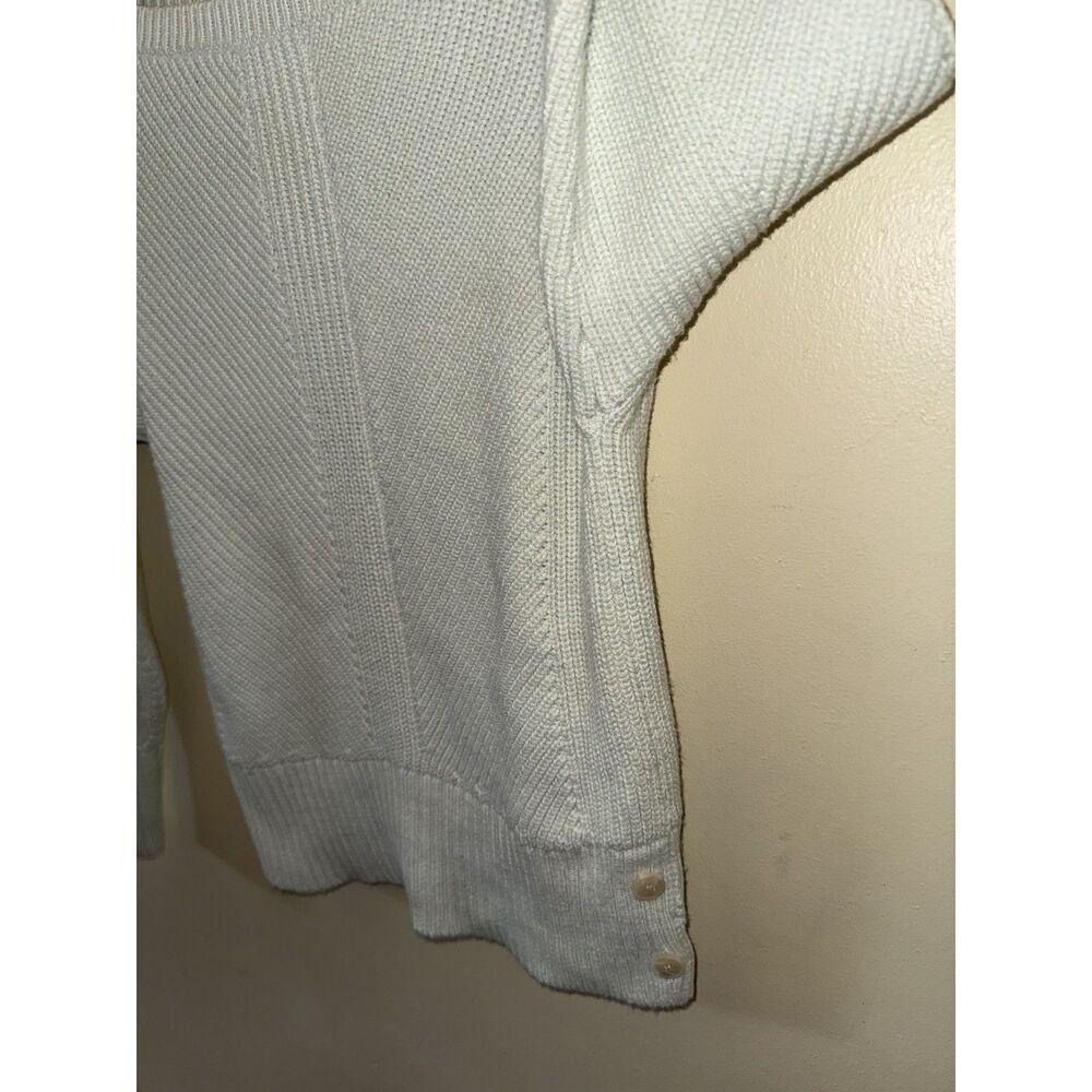 Ann Taylor Petite SP Cream Chevron Knit Sweater Side Button Accent Cotton Blend - Picture 7 of 9